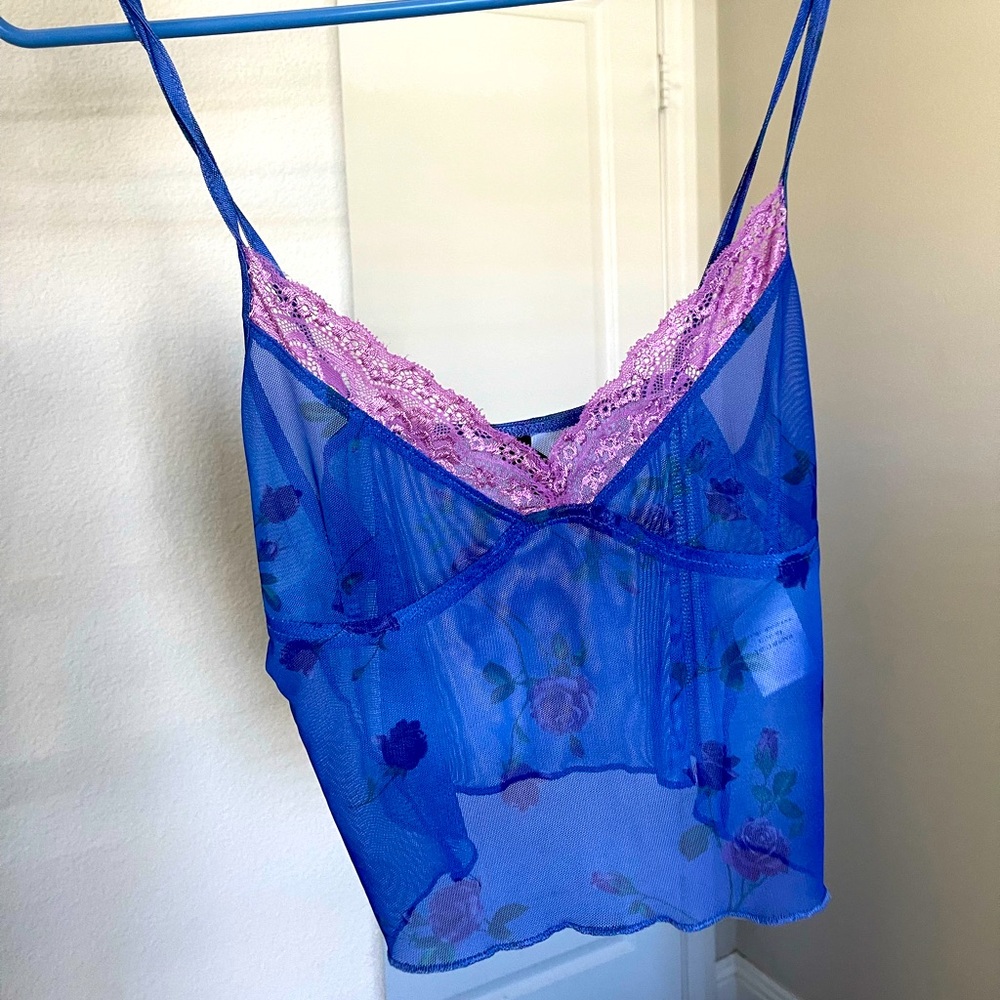Motel rocks blue floral lace tank
